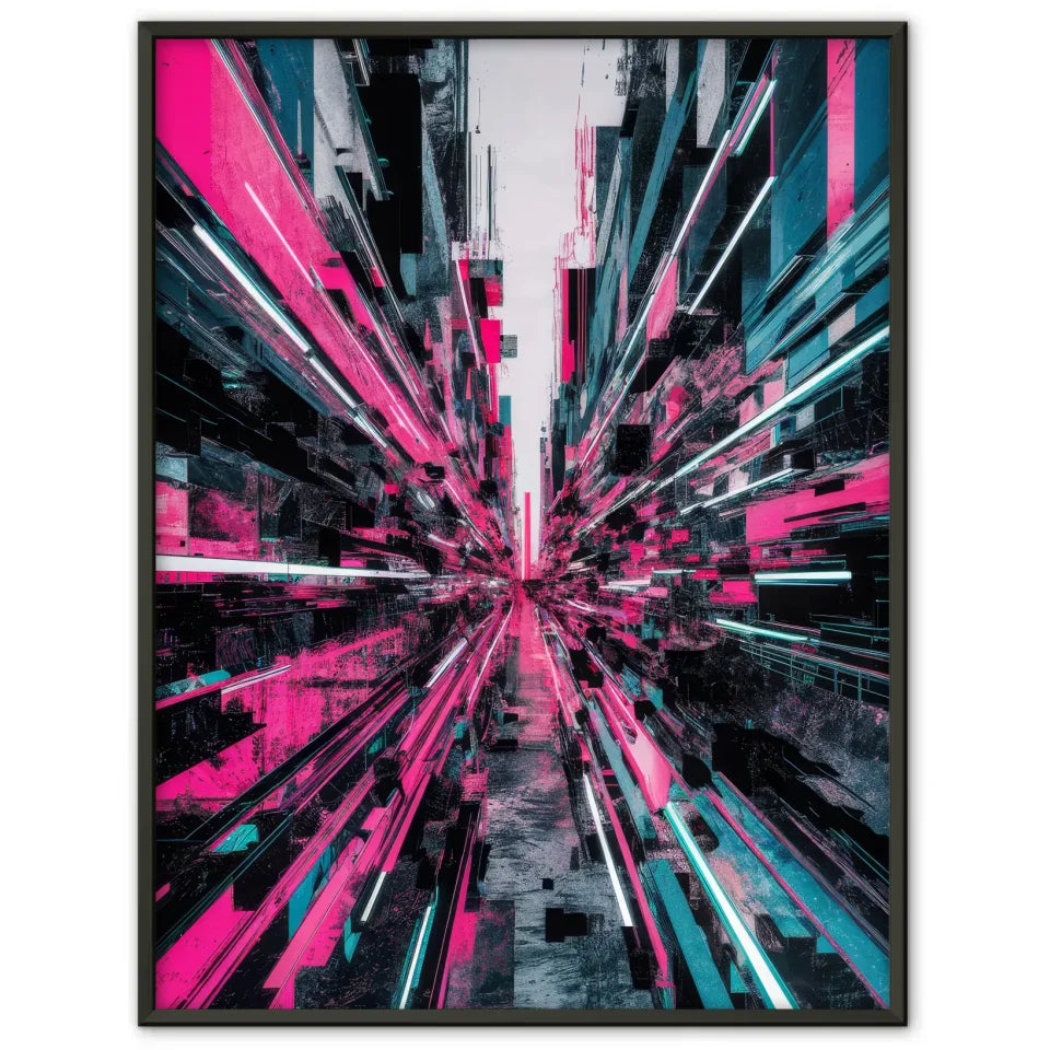 Futuristische Stadtlandschaft Poster im Ukiyo e Stil 1