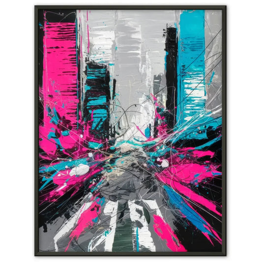 Abstraktes Poster Stadtleben in Neon Farben für dein Zuhause 1