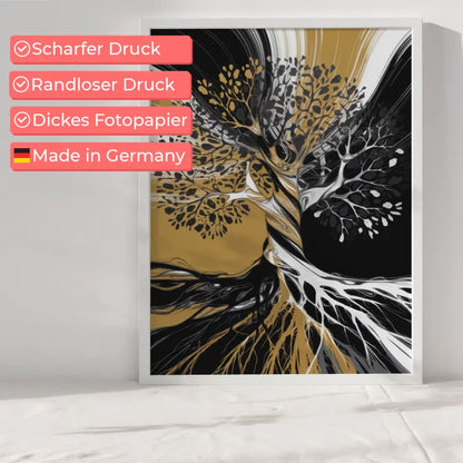 Abstrakter Poster Baumkunst in Schwarz Weiß und Gold 6