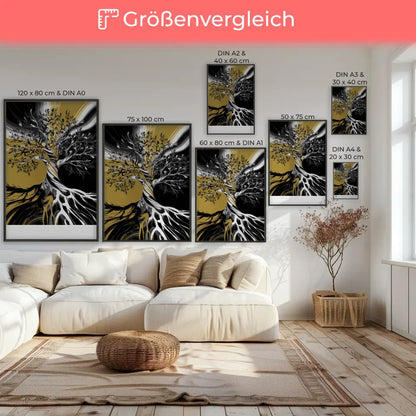 Poster mit Baumstruktur und goldenen Wirbeln