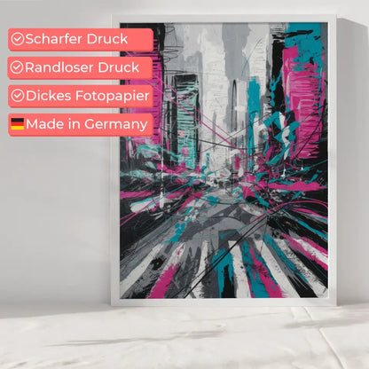 Abstrakter Poster Stadtleben mit Neonfarben und Linienkunst 6