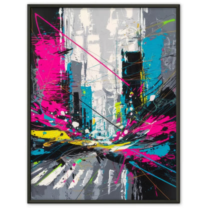 Abstraktes Poster Stadtleben mit Neonfarben und Grautönen 1