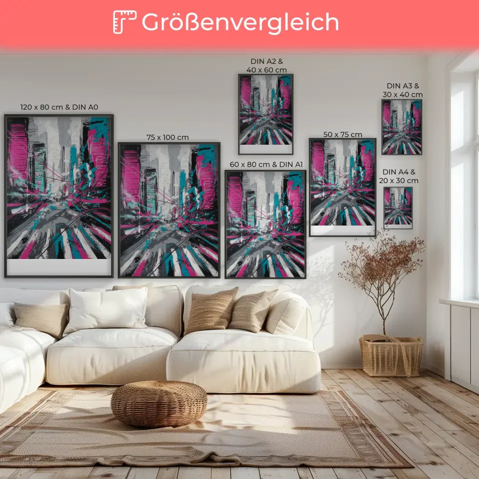 Abstrakter Poster Stadtleben mit Neonfarben und Linienkunst 7