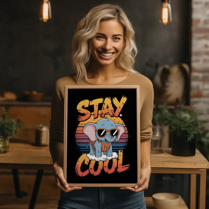 Vintage Poster mit Elefantenbaby und Sonnenuntergang 2