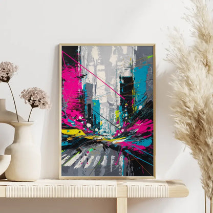 Abstraktes Poster Stadtleben mit Neonfarben und Grautönen 4