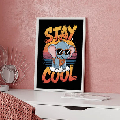 Vintage Poster mit Elefantenbaby und Sonnenuntergang 5