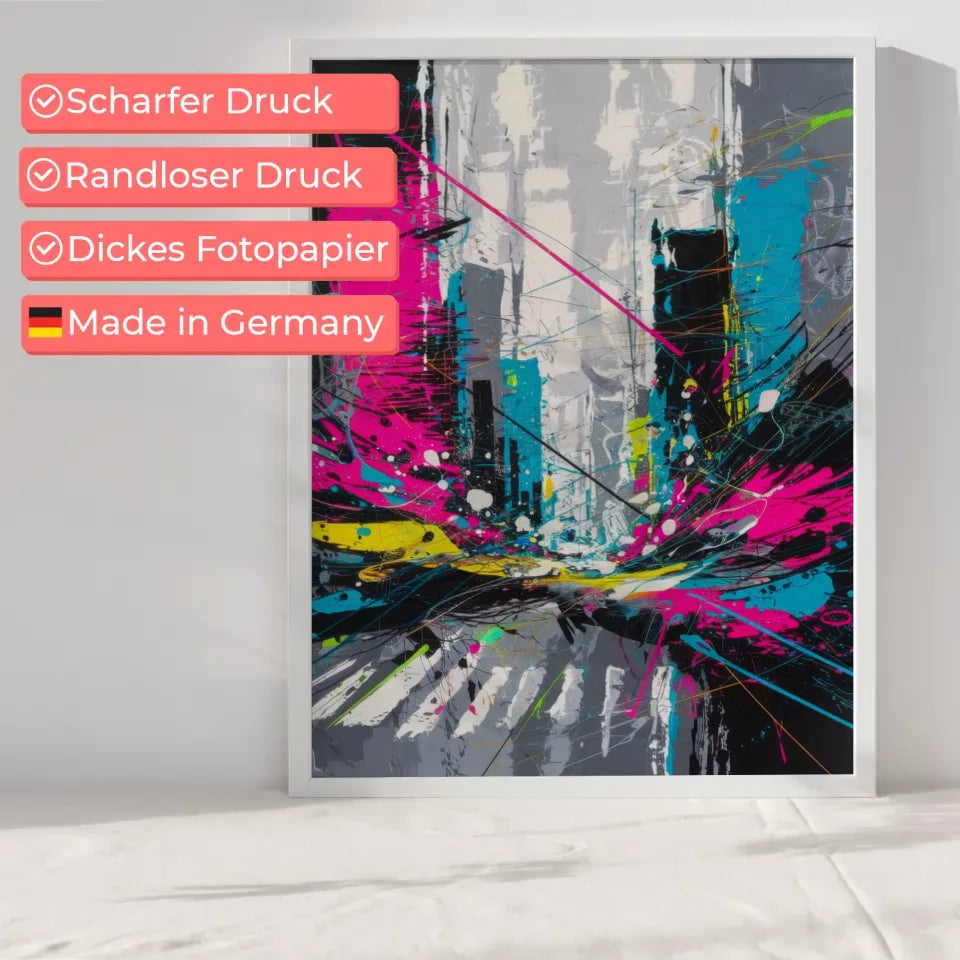 Abstraktes Poster Stadtleben mit Neonfarben und Grautönen 6