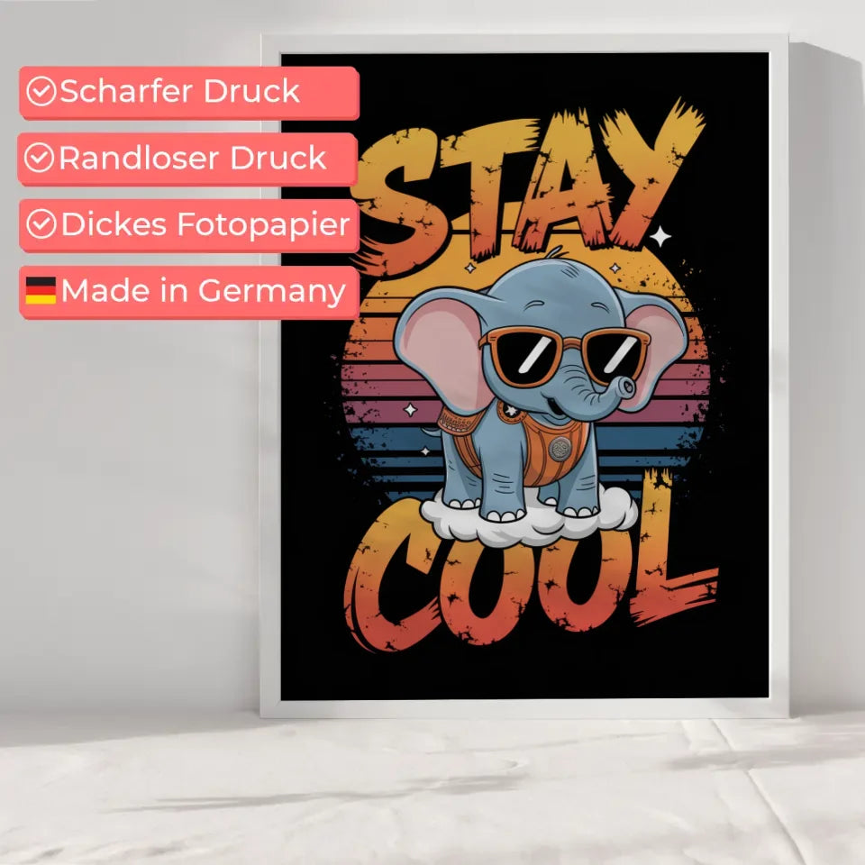 Vintage Poster mit Elefantenbaby und Sonnenuntergang 6