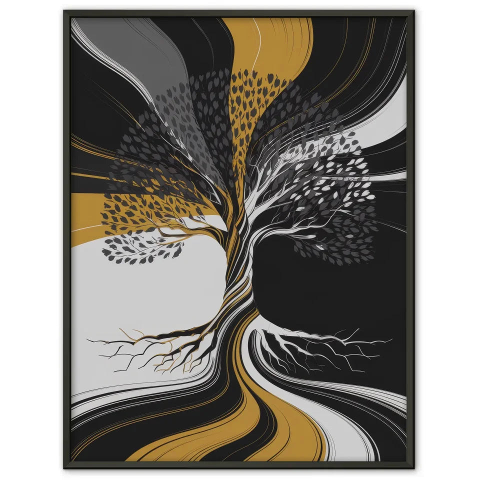 Abstrakter Poster mit Baumstruktur in Gold und Schwarz 1