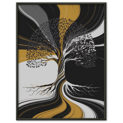 Abstrakter Poster mit Baumstruktur in Gold und Schwarz 1