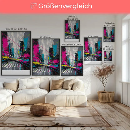 Abstraktes Poster Stadtleben mit Neonfarben und Grautönen 7