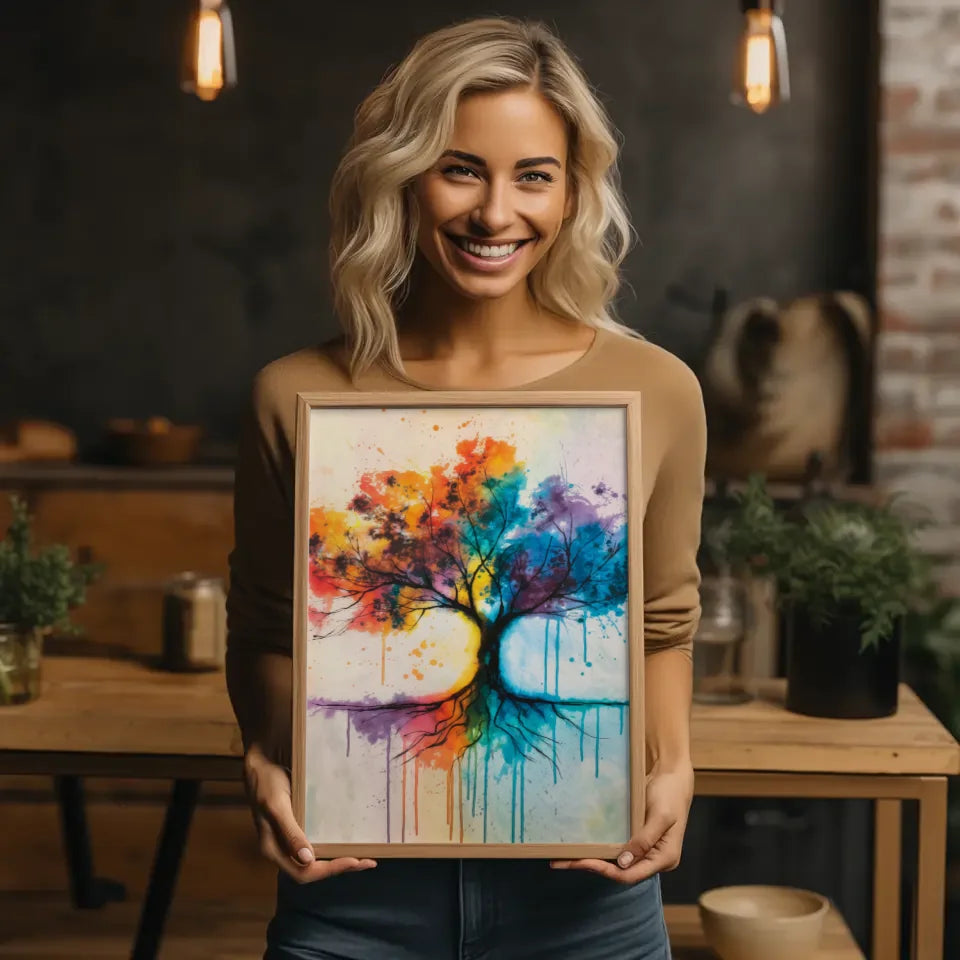 Abstrakter Baum Poster in lebendigen Farben und Aquarell 2