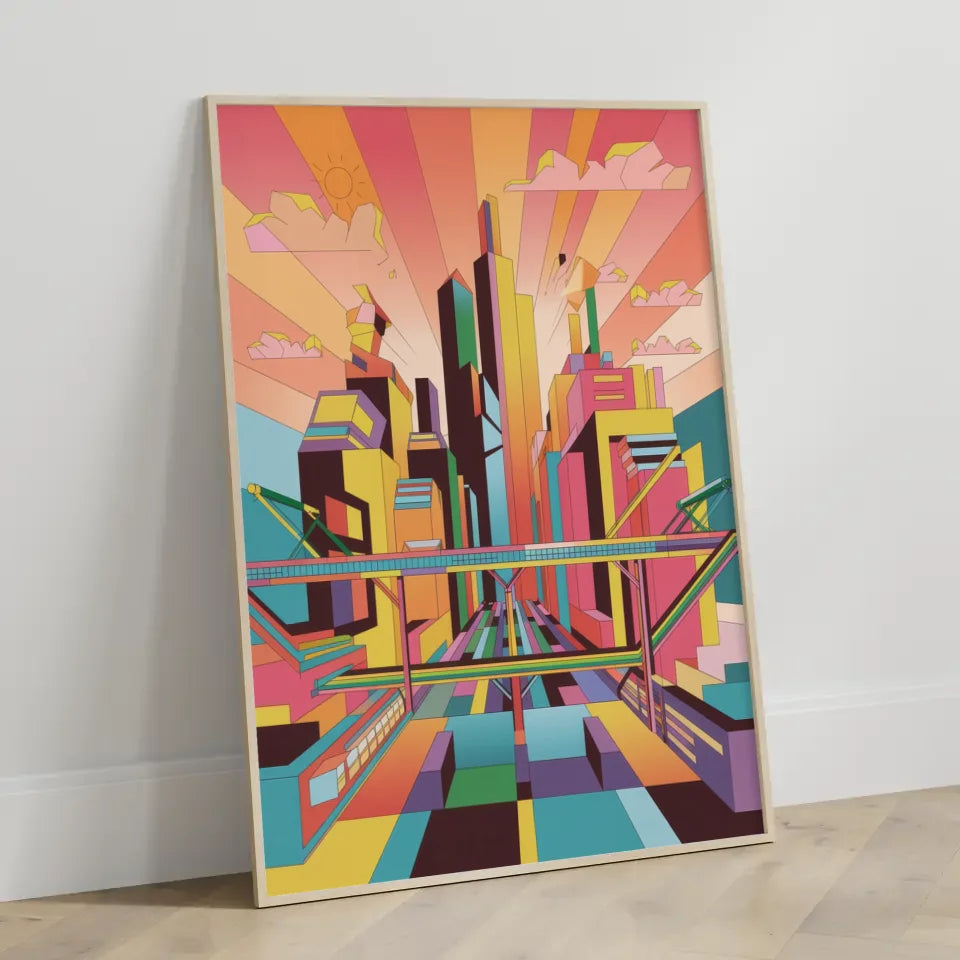 Bunte Poster lebendige Stadtlandschaft Kunstwerk 3