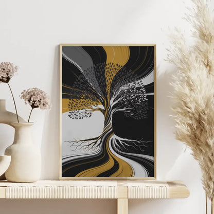 Abstrakter Poster mit Baumstruktur in Gold und Schwarz 4