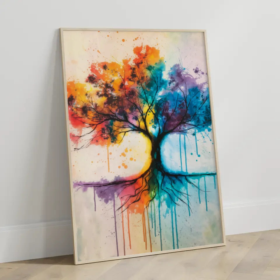 Abstrakter Baum Poster in lebendigen Farben und Aquarell 3