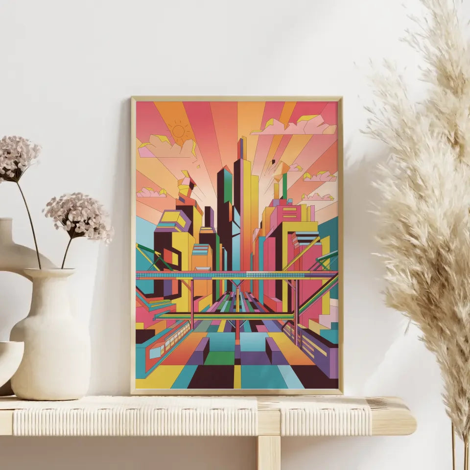 Bunte Poster lebendige Stadtlandschaft Kunstwerk 4