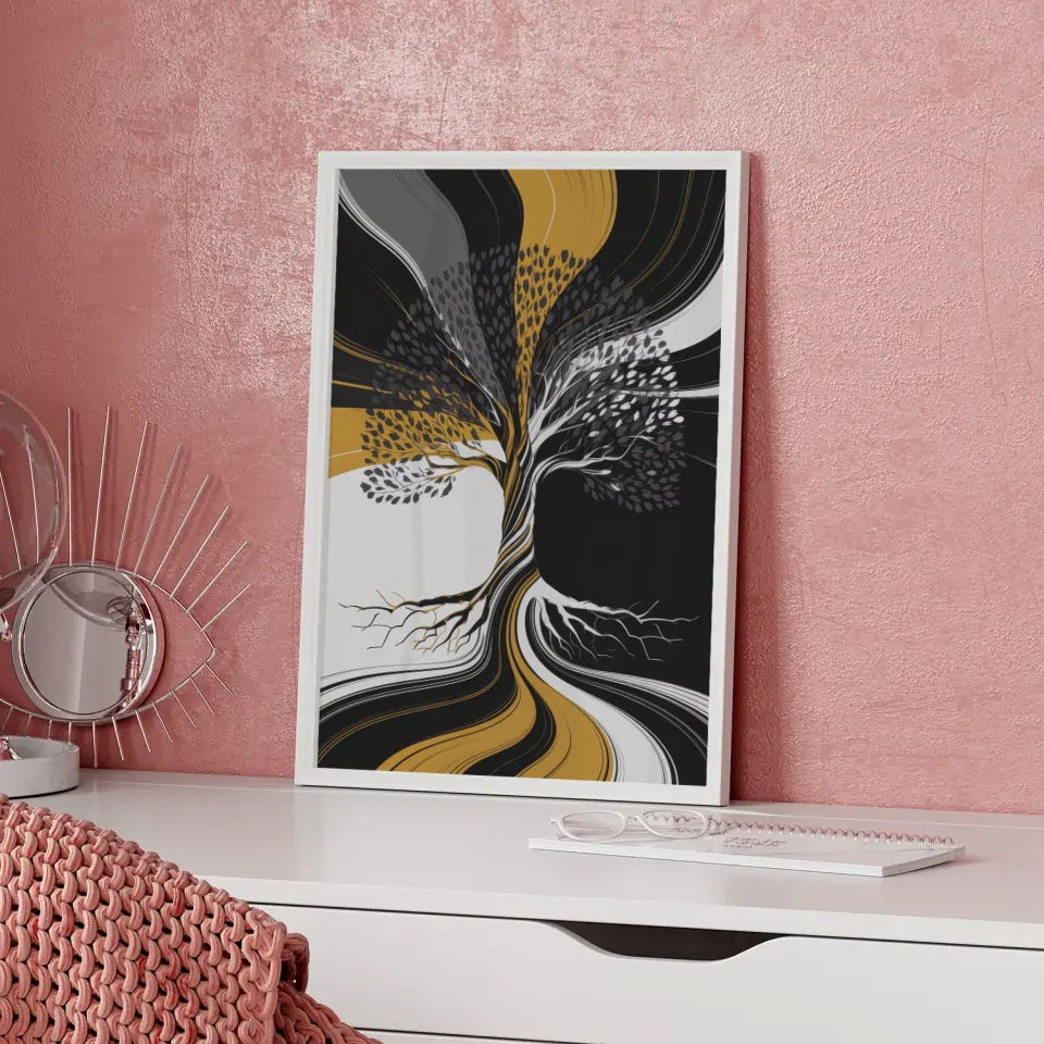 Abstrakter Poster mit Baumstruktur in Gold und Schwarz 5