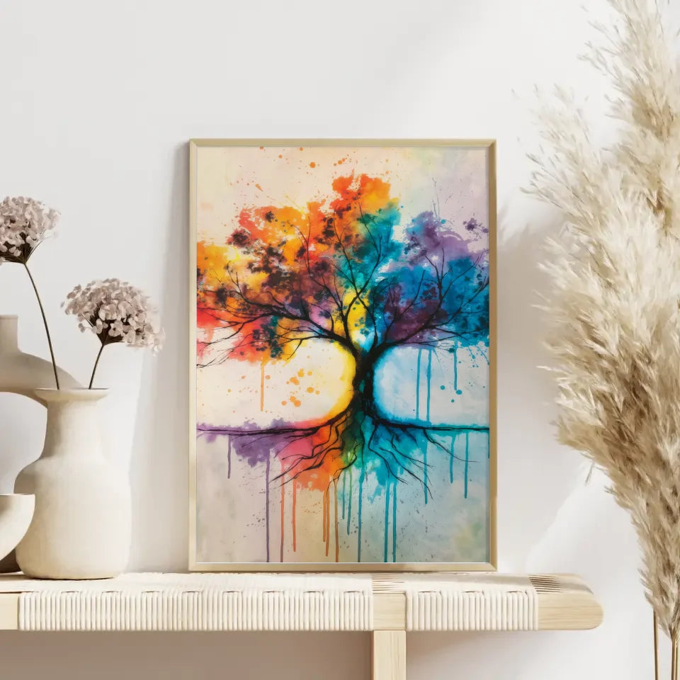 Abstrakter Baum Poster in lebendigen Farben und Aquarell 4