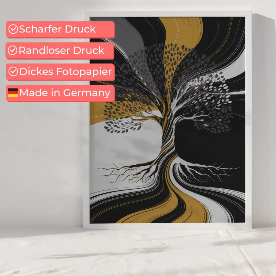 Abstrakter Poster mit Baumstruktur in Gold und Schwarz 6
