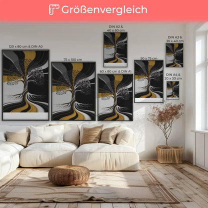 Abstrakter Poster mit Baumstruktur in Gold und Schwarz 7