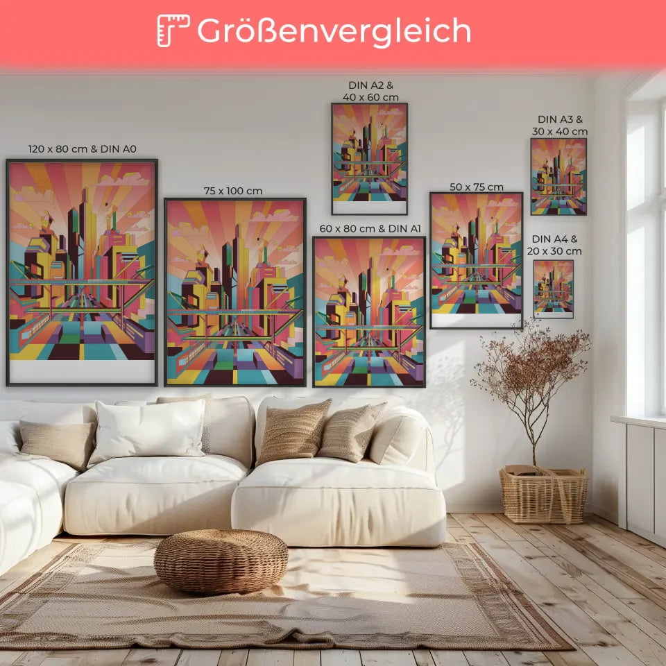Bunte Poster lebendige Stadtlandschaft Kunstwerk 7