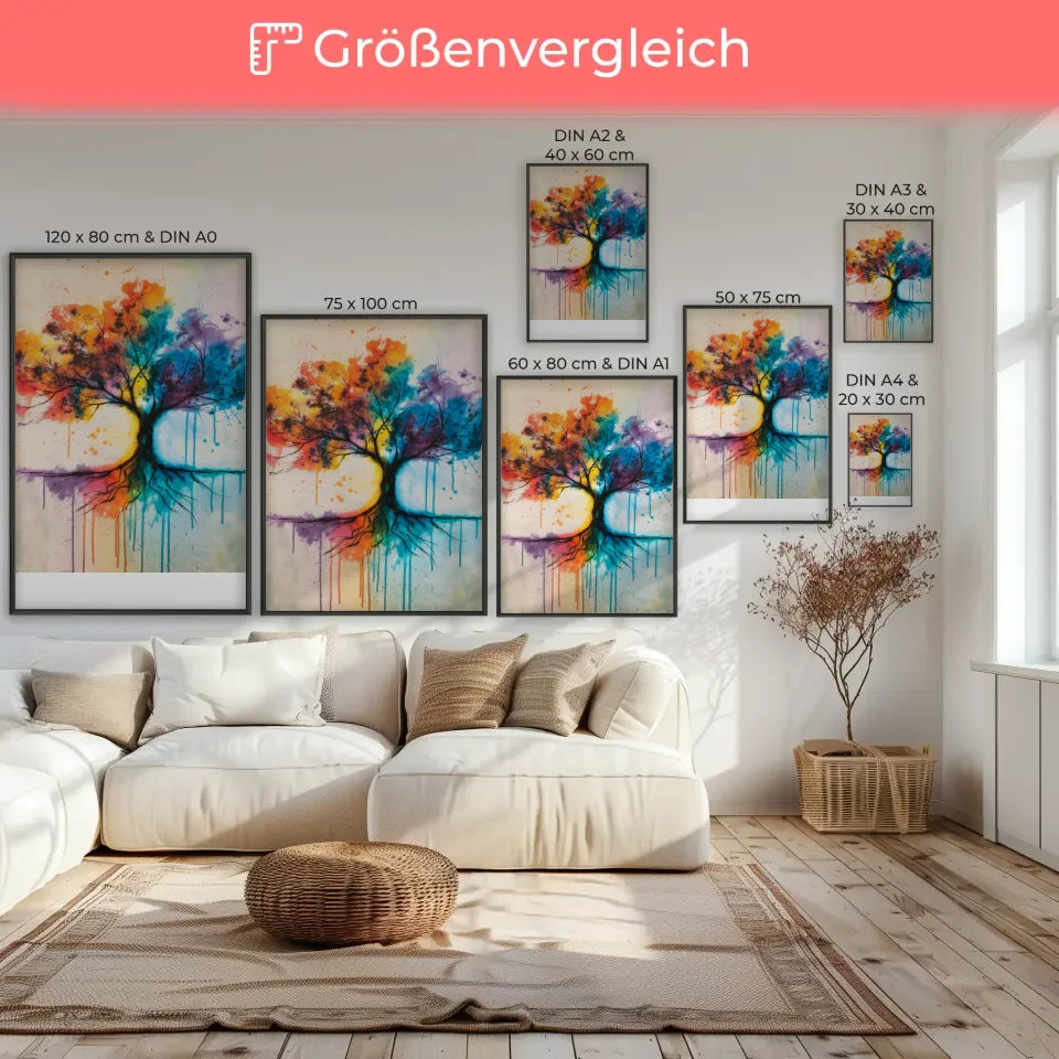 Abstrakter Baum Poster in lebendigen Farben und Aquarell 7