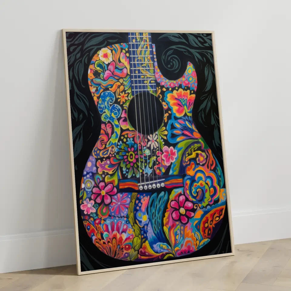 Bunte Gitarre Poster mit farbenfrohen Mustern 3