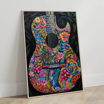 Bunte Gitarre Poster mit farbenfrohen Mustern 3