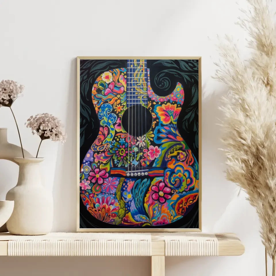 Bunte Gitarre Poster mit farbenfrohen Mustern 4