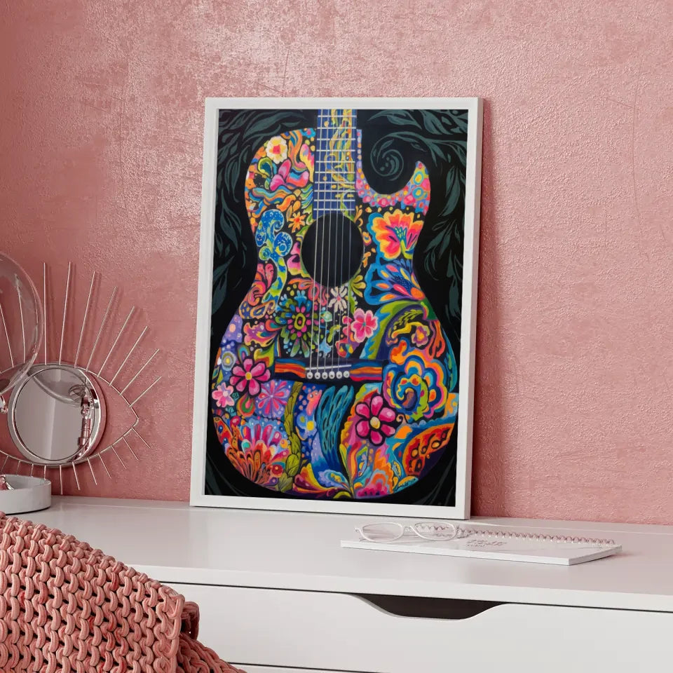 Bunte Gitarre Poster mit farbenfrohen Mustern 5