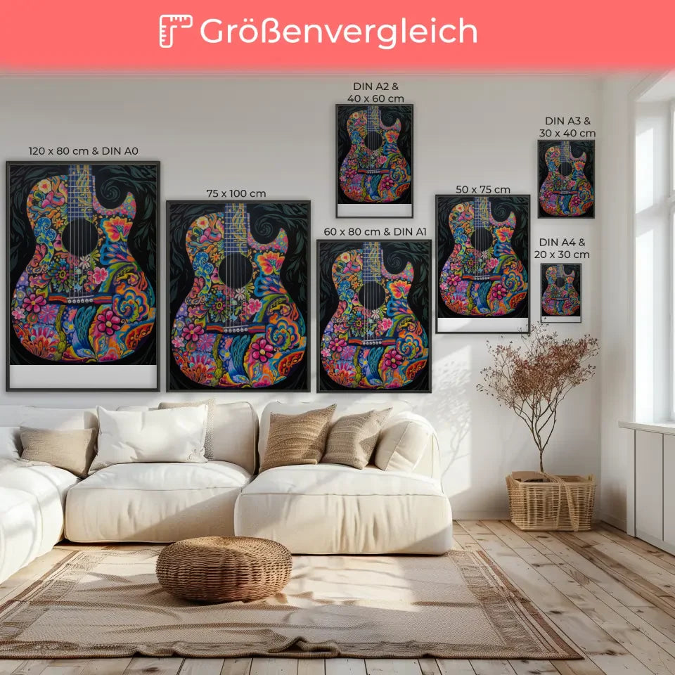 Bunte Gitarre Poster mit farbenfrohen Mustern 7