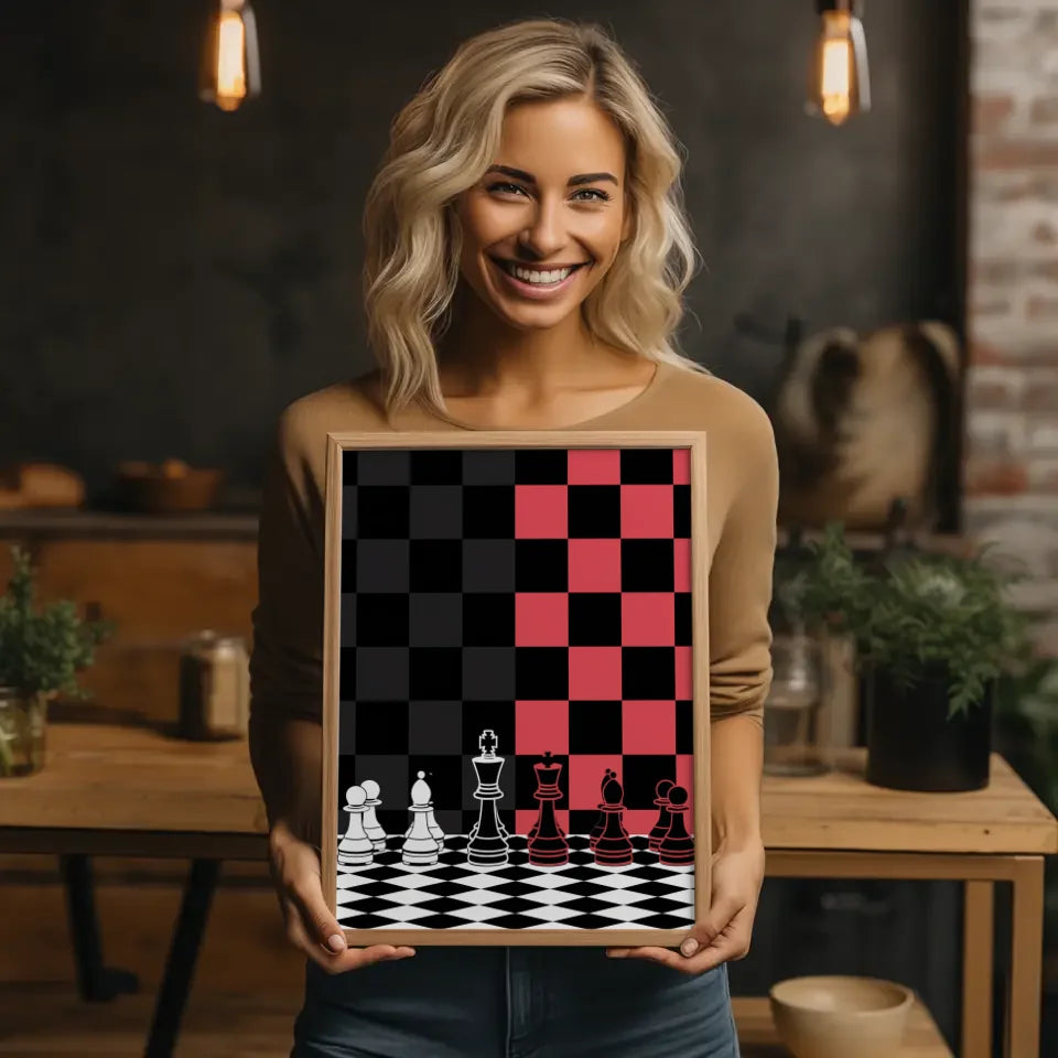 Ästhetisches Schachbrett Poster in Rot und Schwarz für Gamer und Fans 2