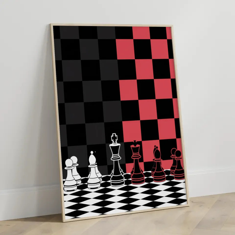 Ästhetisches Schachbrett Poster in Rot und Schwarz für Gamer und Fans 3