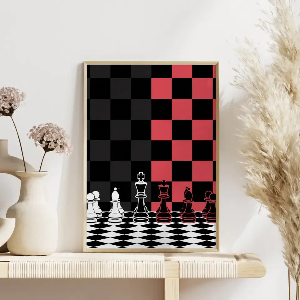 Ästhetisches Schachbrett Poster in Rot und Schwarz für Gamer und Fans 4