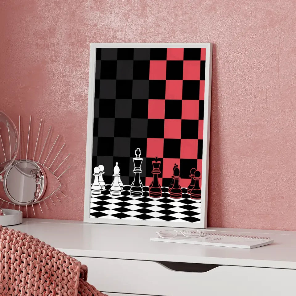 Ästhetisches Schachbrett Poster in Rot und Schwarz für Gamer und Fans 5