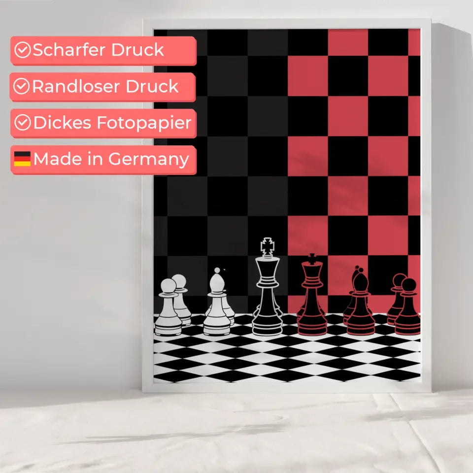 Ästhetisches Schachbrett Poster in Rot und Schwarz für Gamer und Fans 6