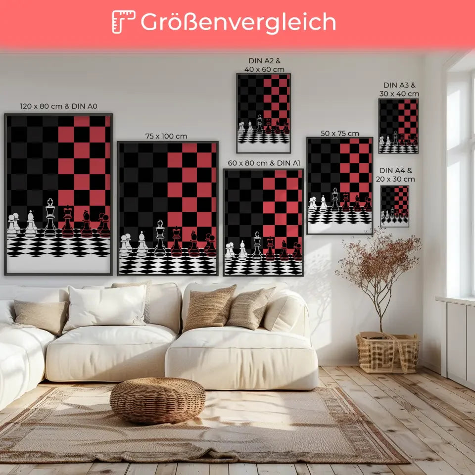 Ästhetisches Schachbrett Poster in Rot und Schwarz für Gamer und Fans 7