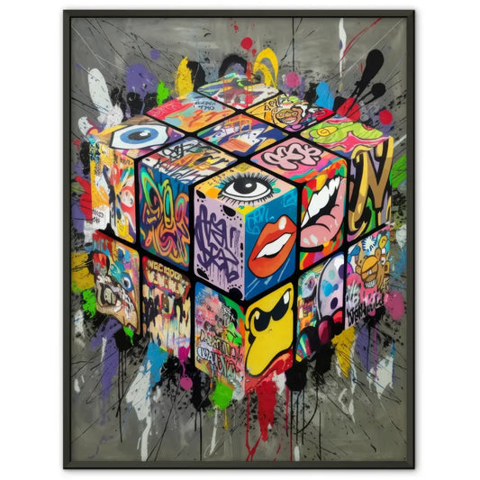 Bunter Graffiti Poster mit 3D Würfel Kunstwerk 1