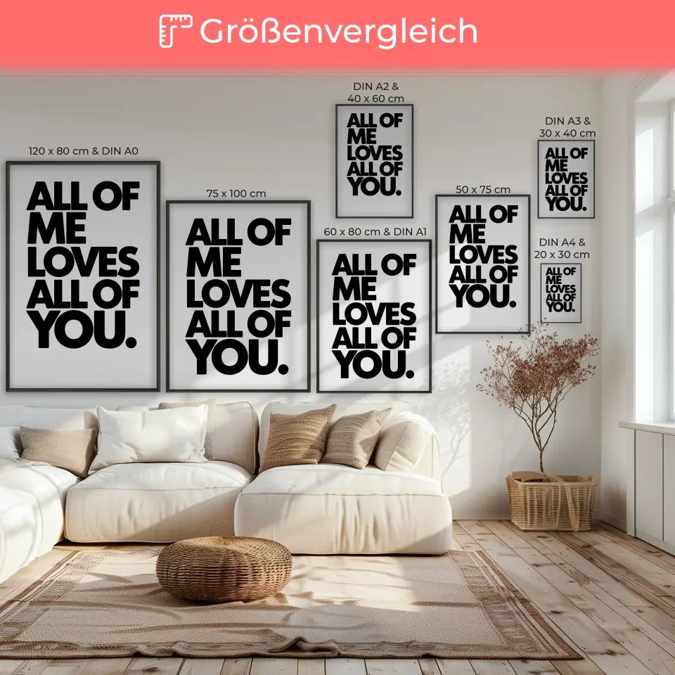 Poster mit der Aussage ALL OF ME LOVES ALL OF YOU in modernem Design