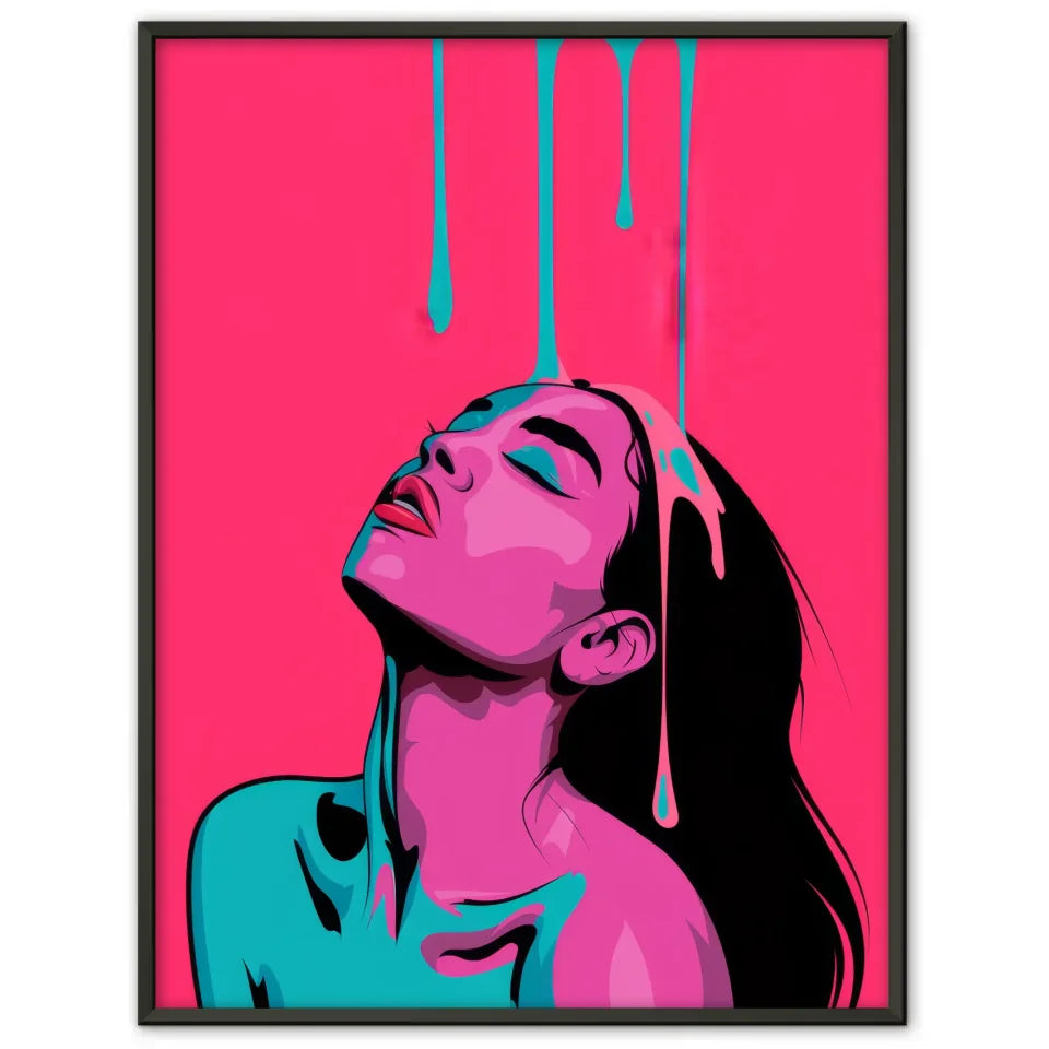 Feminines Poster in Rosa und Türkis stilisiertes Porträt einer Frau 1
