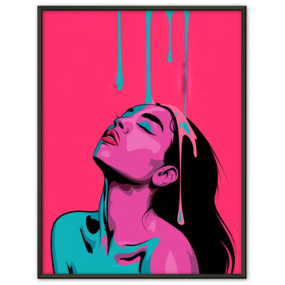 Feminines Poster in Rosa und Türkis stilisiertes Porträt einer Frau 1