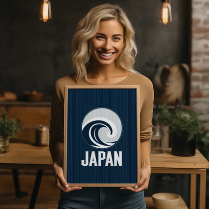 Poster stilisierte Welle Japan in tiefblauem Design für dein Zuhause