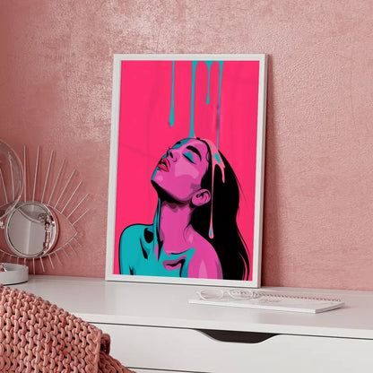 Feminines Poster in Rosa und Türkis stilisiertes Porträt einer Frau 5