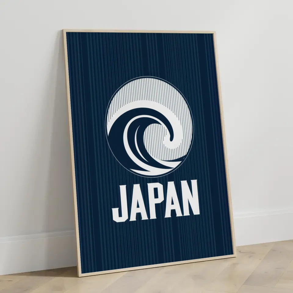 Poster stilisierte Welle Japan in tiefblauem Design für dein Zuhause