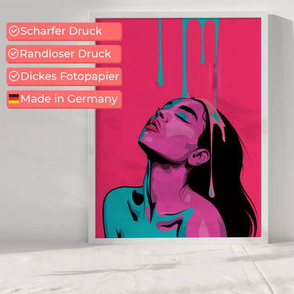 Feminines Poster in Rosa und Türkis stilisiertes Porträt einer Frau 6