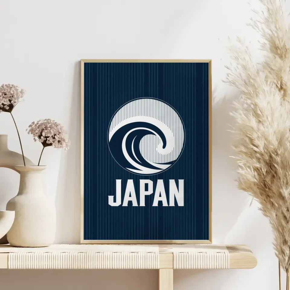 Poster stilisierte Welle Japan in tiefblauem Design für dein Zuhause