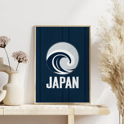 Poster stilisierte Welle Japan in tiefblauem Design für dein Zuhause