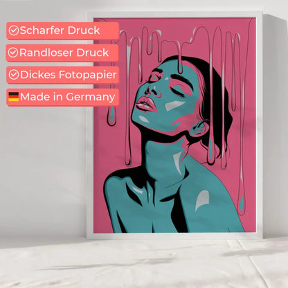 Poster leuchtendes Porträt einer Frau in Rosa