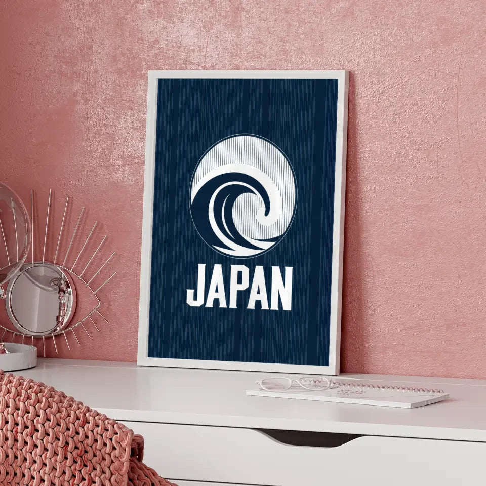 Poster stilisierte Welle Japan in tiefblauem Design für dein Zuhause