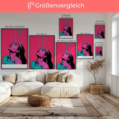 Feminines Poster in Rosa und Türkis stilisiertes Porträt einer Frau 7